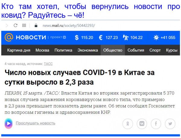 Кто там хотел чтобы вернулись новости про ковид Радуйтесь чё С а таи ы новости не и е т оьз Картииадии мва Пппнтииа Эвоиомина Общество Сабытп Спирт Число новых случаев соуса 19 в Китае за сутки выросло в 23 раза ПЕКИН мари ТАСС зпасти Китая во вторник чарегистрировэпи 5 370 новых отчаев заражения коронавирусом нового типа что примерно в 25 раза превышает показатепьднем рннРе ов тм сообщил Госкомит