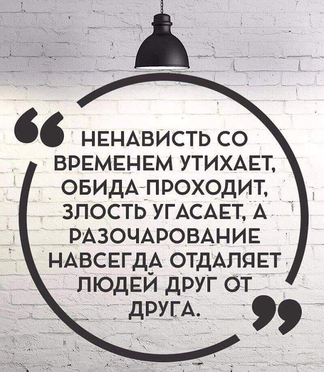 НЕНАВИСТЬ со ВРЕМЕНЕМ утихмгт ОБИДАПРОХОДИТ злость УГАСАЕТ А РАЗОЧАРОВАНИЕ НАВСЕГДА отдАппЕт ЛЮДЕЙ друг от другА