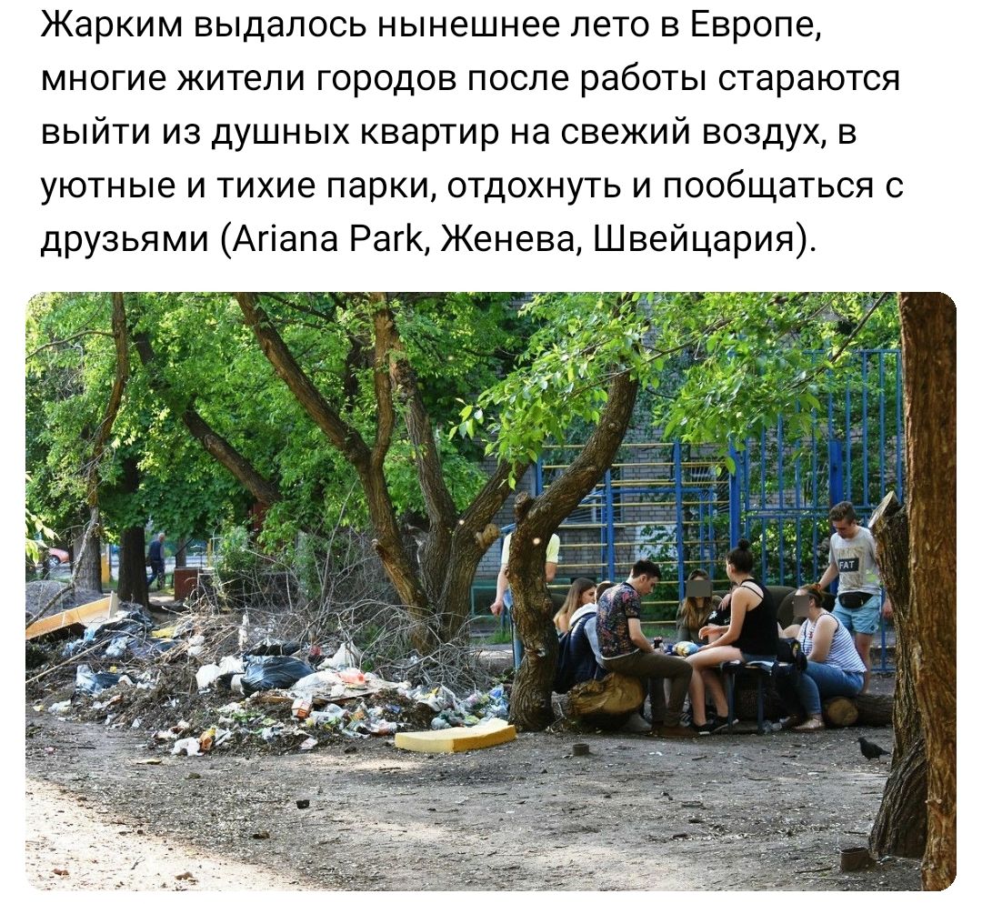 Жарким выдалось нынешнее лето в Европе многие жители городов после работы стараются выйти из душных квартир на свежий воздух в уютные и тихие парки отдохнуть и пообщаться с друзьями Анапа Рагк Женева Швеицария