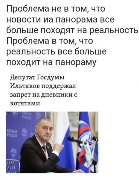 Проблема не в томчто новости иа панорама все больше походят на реальность Проблема в том что реальность все больше походит на панораму депутат Госдумы Ильтяков поддержал запрет на дневники с котятами