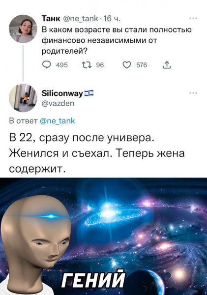 Твик мы ищи 7 и в каком возрасте вы стали полностью финансово независимыми от родителей о 0 от 5іісопщау2 и В шыш пе апк В 22 сразу после универа Женился и съехал Теперь жена содержит