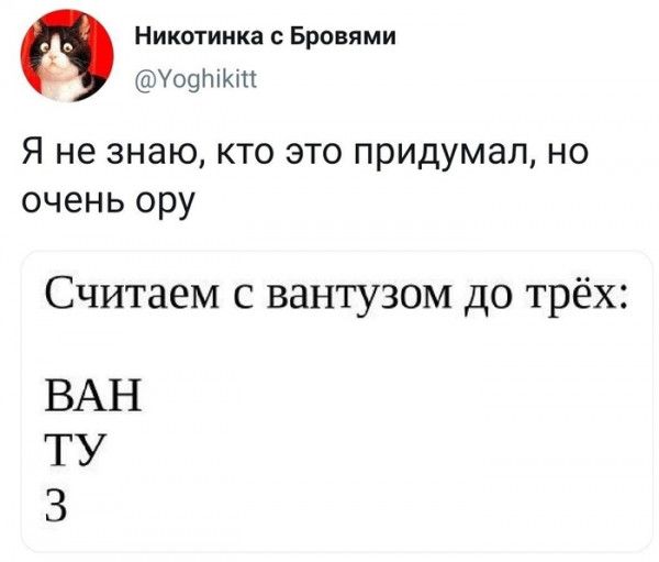 Никитинка Броиями Мафик Я не знаю кто это придумал но очень ору Считаем с вантузом до трёх ВАН ТУ 3