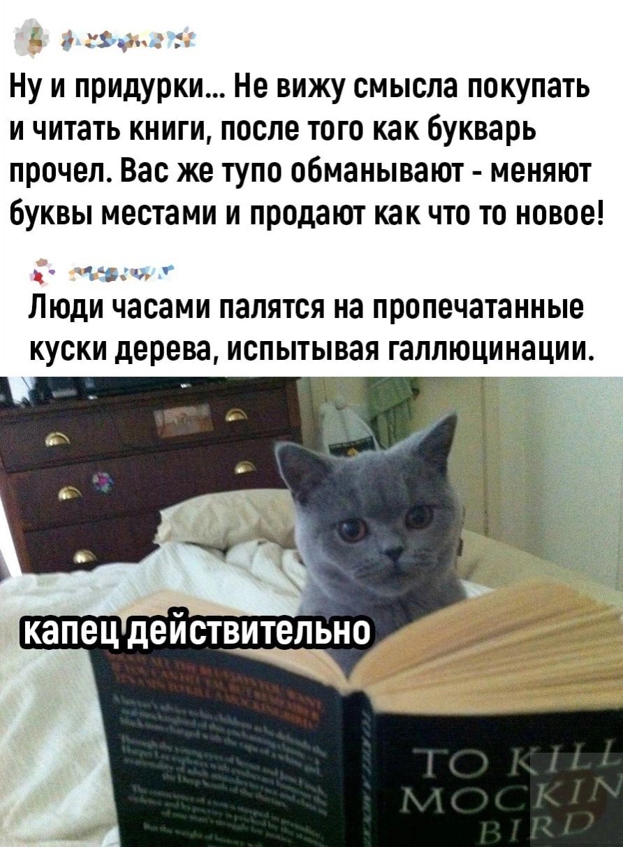 Ну и придурки Не вижу смысла покупать и читать книги после того как букварь прочел Вас же тупо обманывают меняют Буквы местами и продают как что то новое 1 ЛЮДИ часами ПЗЛЯТСЯ на пропечатаиные КУСКИ дерева ИСПЫТЫВЗЯ ГЗЛЛЮЦИНЕЩИИ