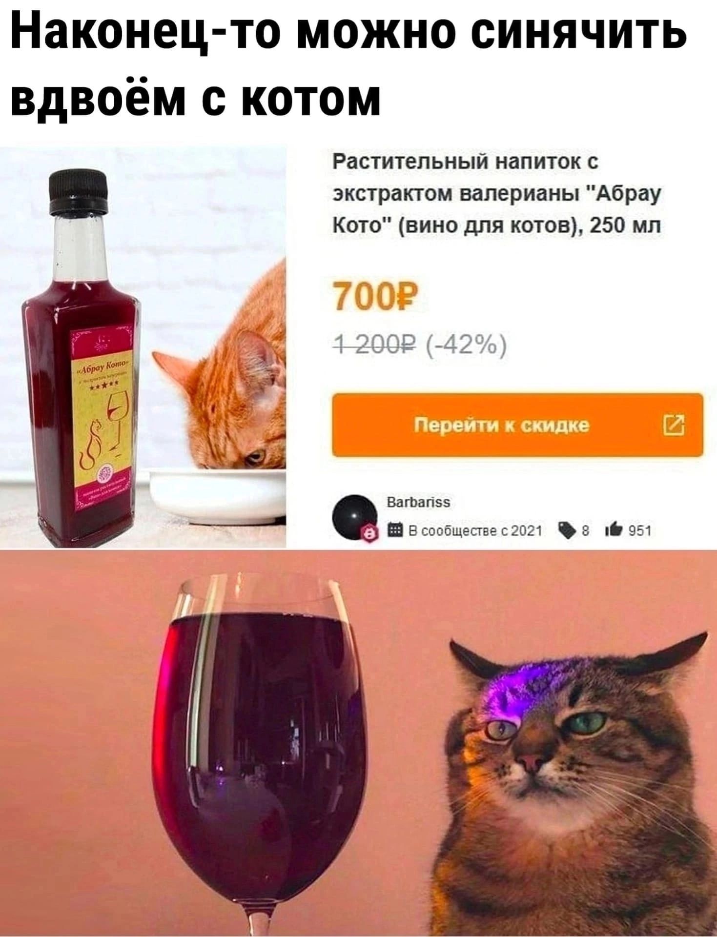 Наконец то можно синячить вдвоём с котом Рапиипьиыи напиток а у Кот вино для котов 250 мл