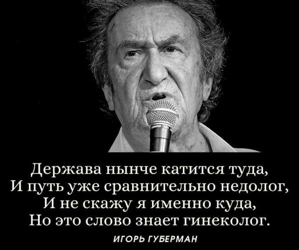 Держава нынче катится туда И путь уже сравнительно недолог И не скажу Я Именно куда НО ЭТО СЛОВО знает гинеколог ИГОРЬ ГУБЕРМАН