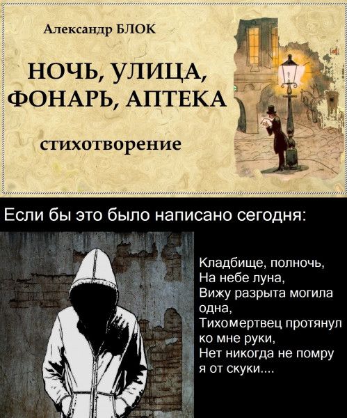 Александр Блок ночь УЛИЦА ФОНАРЬ АПТЕКА ъ СТИХОТВОРЕНИЁ На небе пума Вижу разрыга могила Тихом ергвец протянул ко мне руки Нет никогда не помру я от скуки