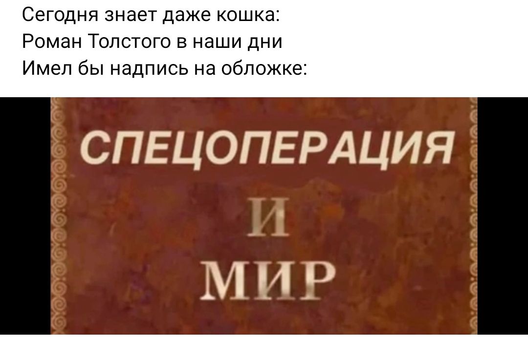 Сегодня знает даже кошка Роман ТОЛСТОГО в наши дни Имел Бы надпись на обложке СПЕЦОПЕРАЦИЯ МИР