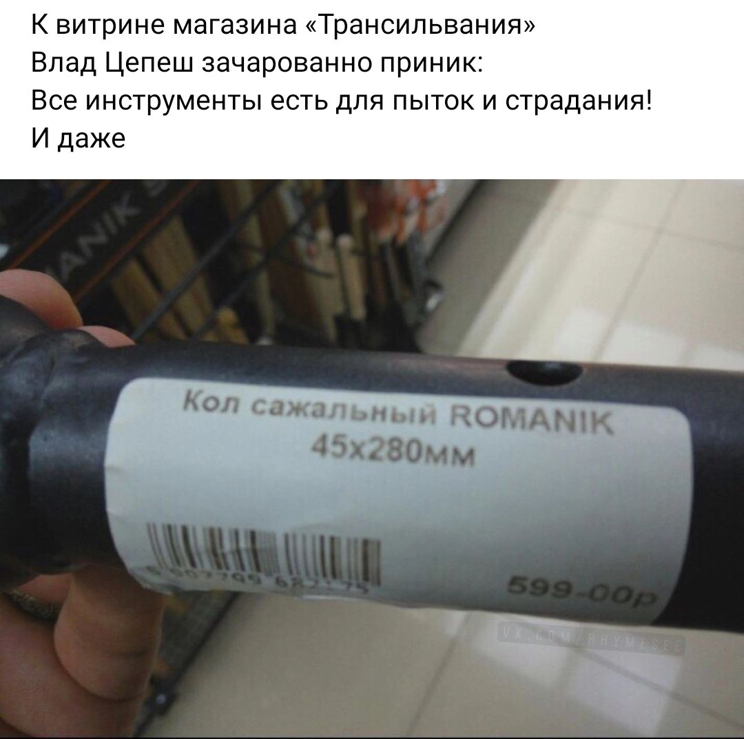 витрине магазина Трансильвания Влад Цепеш Зачарование приник Все инструменты есть для пыток и страданию и даже Кол саженцы 45 п жми