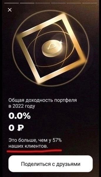 Общая доходность портфеля в 2022 году 00 0 Р Это больше чем у 57 наших КЛИЕНТОВ делиться с дрУзьяМИ