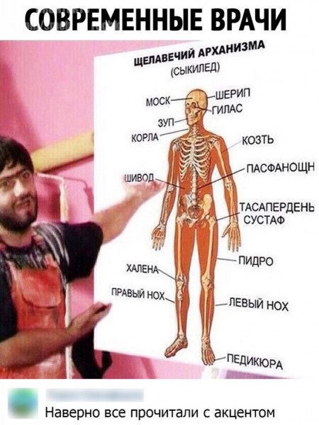 СОВРЕМЕННЫЕ ВРАЧИ тепле ши дгкД сыкипЕд шЕРИП КОЗТЬ ПАСФАНОЩН ЁТАСАПЕРДЕНЬ сустдэ пЕдИкюрА Наверно все прочитали С акцентом
