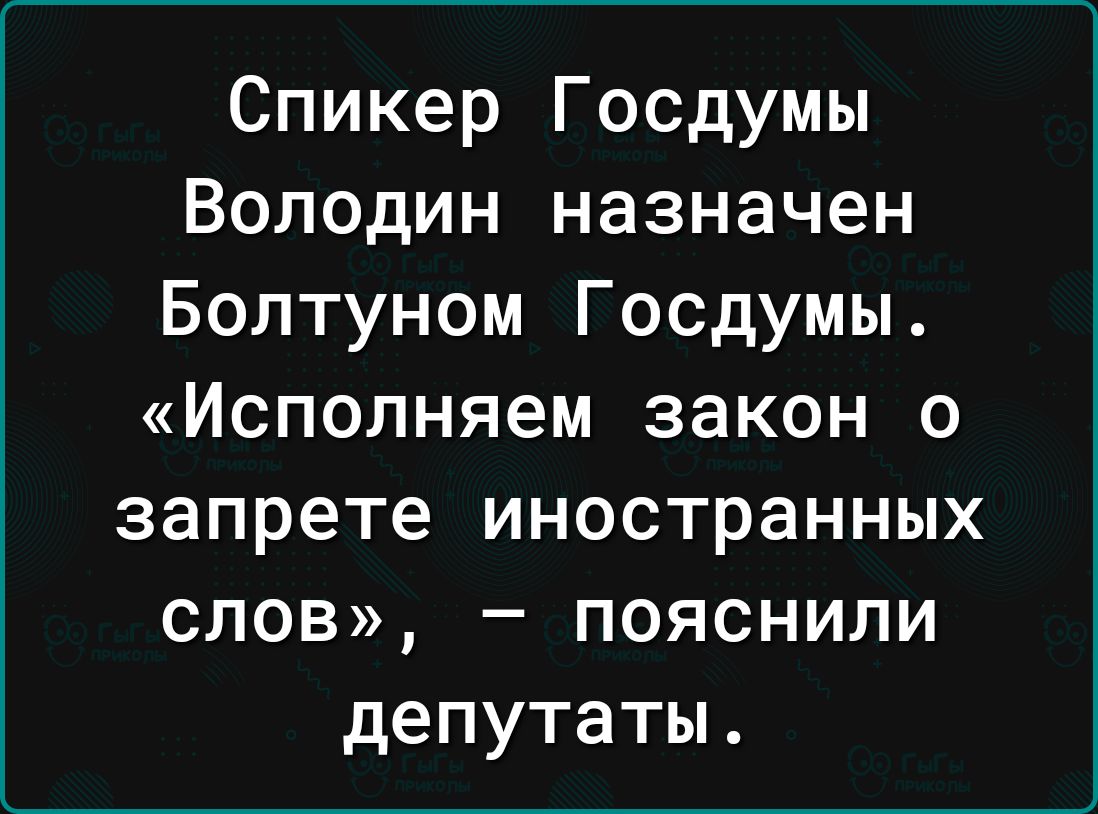 Спикер Госдумы Володин назначен Болтуном Госдумы Исполняем закон о запрете иностранных слов пояснили депутаты