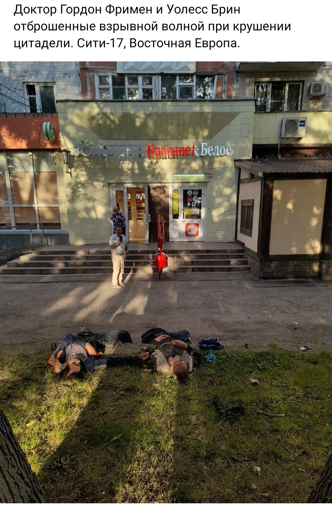 Доктор Гордон Фримен и Уопесс Брин отброшеииые взрывной волнои при крушении цитадели Сити т 7 Восточная Европа
