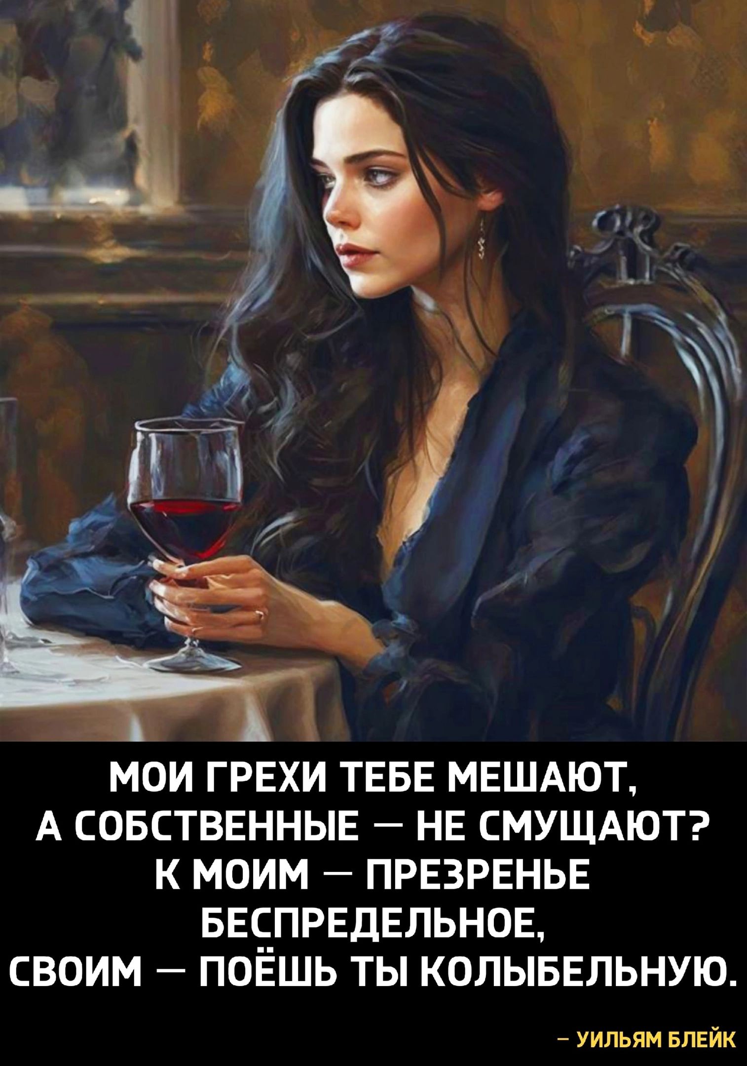 МОИ ГРЕХИ ТЕБЕ МЕШАЮТ А СОБСТВЕННЫЕ НЕ СМУЩАЮТ К МОИМ ПРЕЗРЕНЬЕ БЕЕПРЕДЕЛЬНОЕ СВОИМ ПОЕШЬ ТЫ КОЛЫБЕЛЬНУЮ уипьяи БПЕЙК