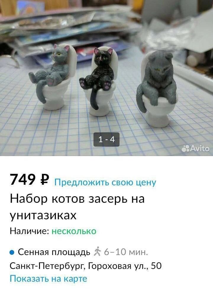 749 Р Пргдпоъшшспшо Набор котов засерь на унитазиках Наличие нескппько о Сенная площадь 6 710 мин СанктПетербург Гороховая ул 50 Нокиан Г А кэше