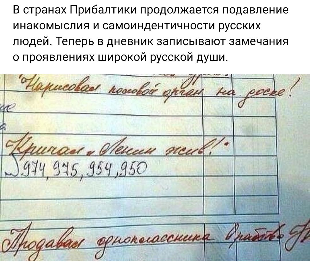 В странах Прибалтики продолжатся подавление инакомыспии и самоиндентичности русских людей Теперь в дневник записывают замечания о проявлениях широкой русской души ё51Ё ЁПЧ 5 55 150