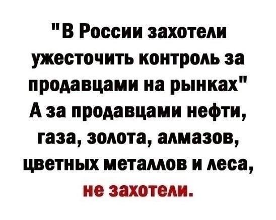 В России захотели ужесточить контроль за продавцами на рынках А за продавцами нефти газа золота алмазов цветных метамов и леса не захотели