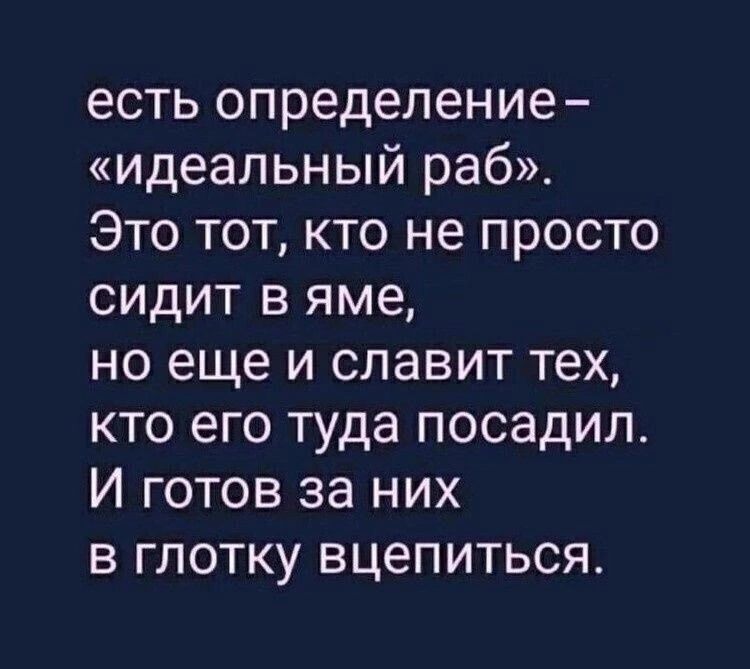 есть определение ИДеальный раб Это тот кто не просто сидит в яме но еще и славит тех кто его туда посадил И готов за них в глотку вцепиться