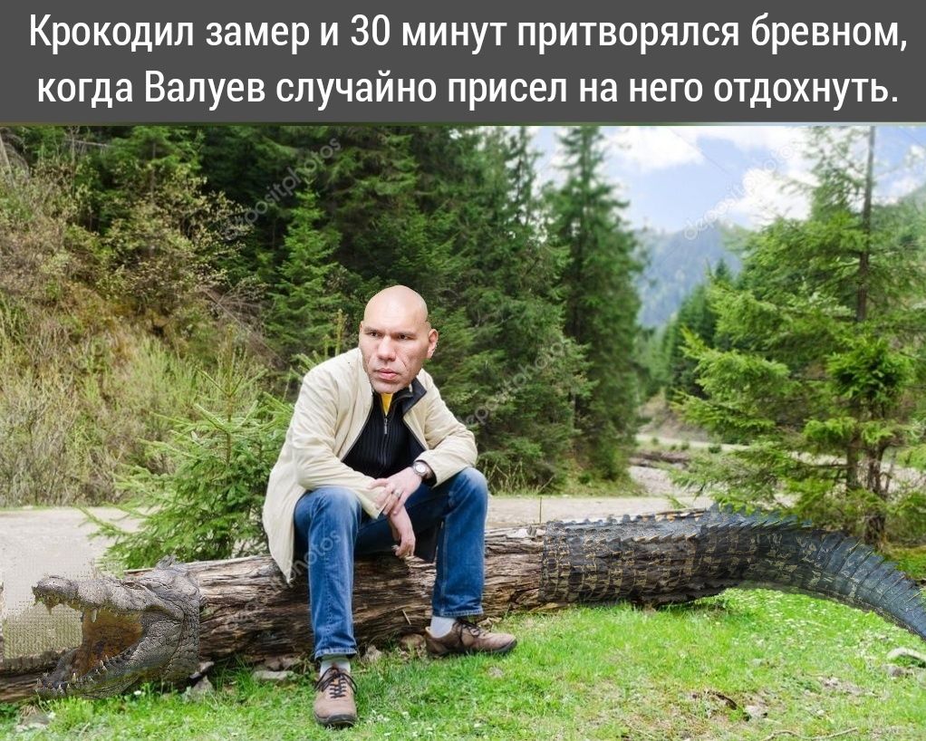 Крокодил замер и 30 минут притворялся бревном когда Валуев случайно присел на него отдохнуть