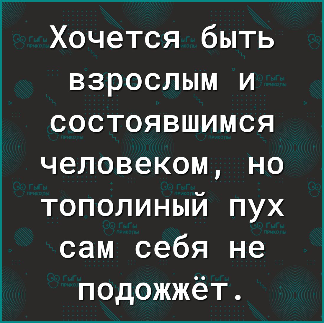 Хочется быть взрослым и состоявшимся человеком но тополиный пух сам себя не подожжёт