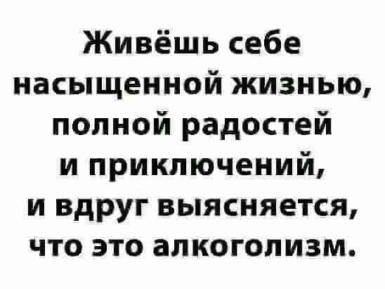 Живёшь себе насыщенной жизнью полной радостей и приключений и вдруг выясняется что это алкоголизм