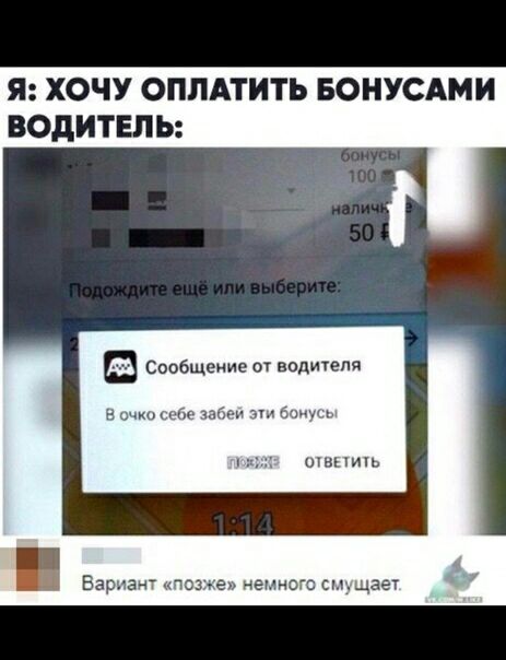 Я ХОЧУ ОПЛАТИТЬ БОНУСАМИ ВОДИТЕЛЬ сообщение от водиуеля н Сче зав за ь швпипь Вариант тоже немного сг щзет