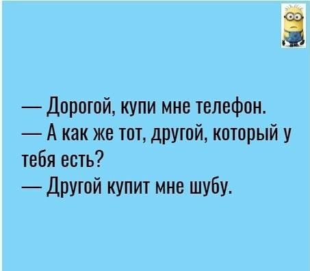 Ё Дорогой купи мне телефон А как же тот другой который у тебя есть Другой купит мне шубу