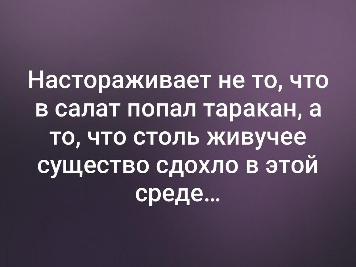 Настораживает не то что в салат попал таракан а то что столь жи вучее существо сдохло в этой среде