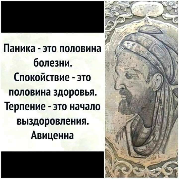 Паника это половина болезни Спокойствие это половина здоровья Терпение это начало выздоровления Авиценна