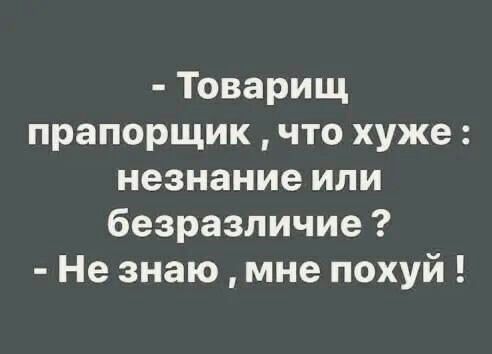 Товарищ прапорщик что хуже незнание или безразличие Не знаю мне похуй