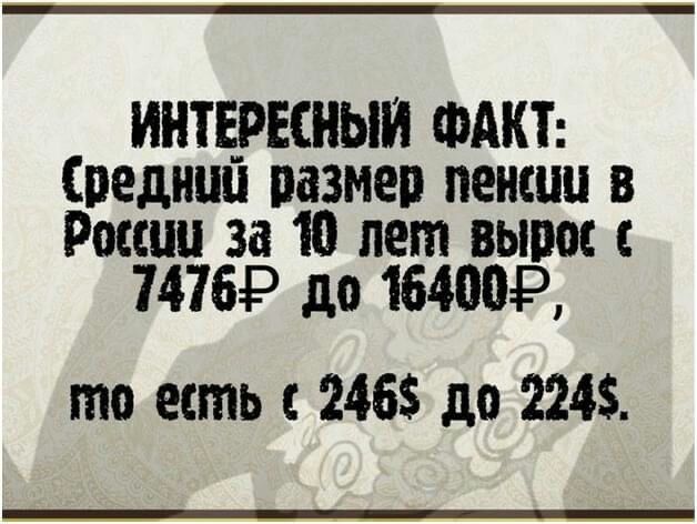ИНТЕРЕСНЫЕ ФАКТ педніш пазмеп пенсии в России за 10 лет выпас 7476Р 1101640049 то есть 2465 до 224