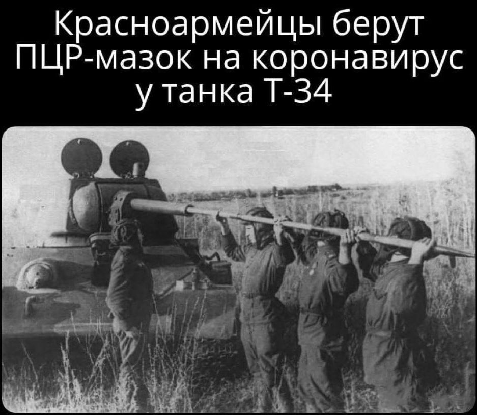 Красноармейцы берут ПЦРмазок на коронавирус у танка Т 34