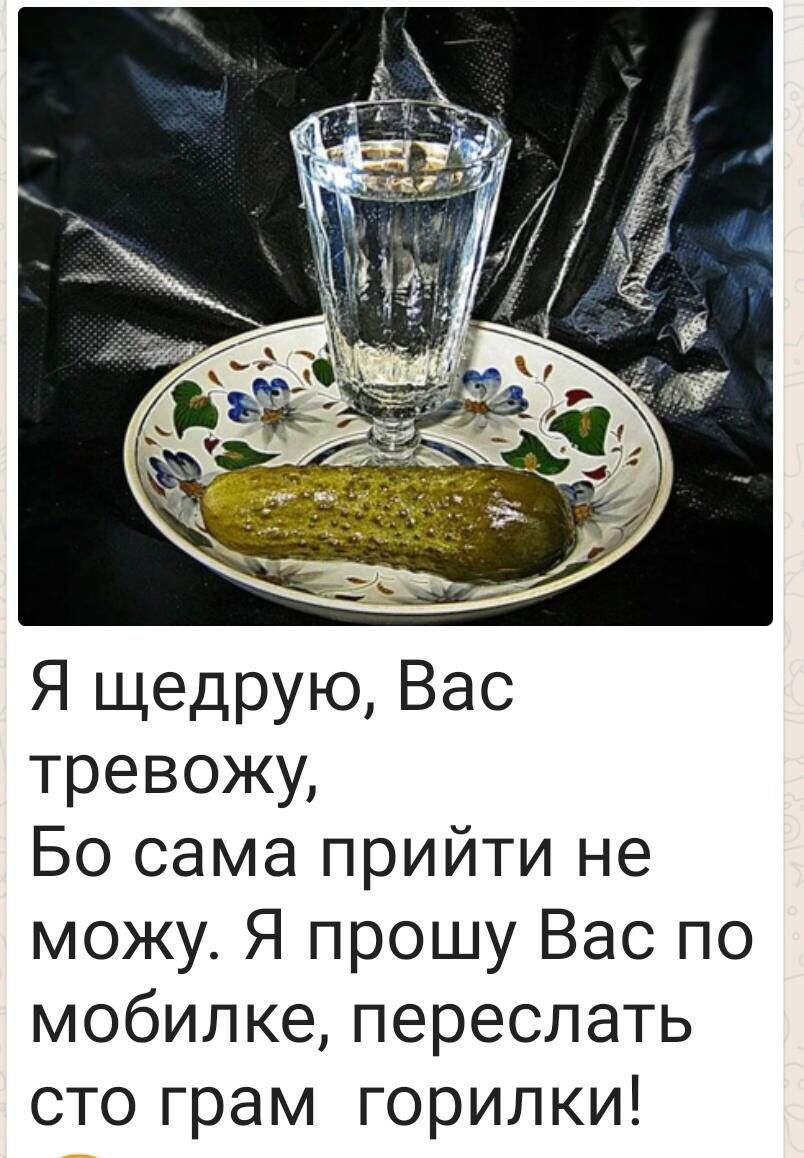 Я щедрую Вас тревожу Бо сама прийти не можу Я прошу Вас по мобилке переспать сто грам горилки