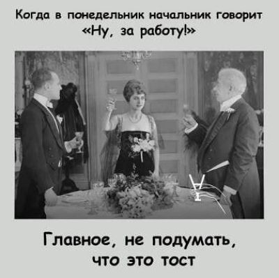 Кигда папсдцпьиик начальник говорит Ну за работу Главное нс подумать что это тост