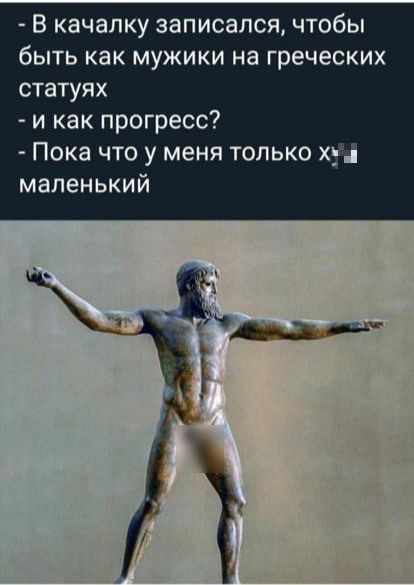 в качалку записался чтобы быть как мужики на греческих статуях и как прогресс Пока что у меня только хз маленький
