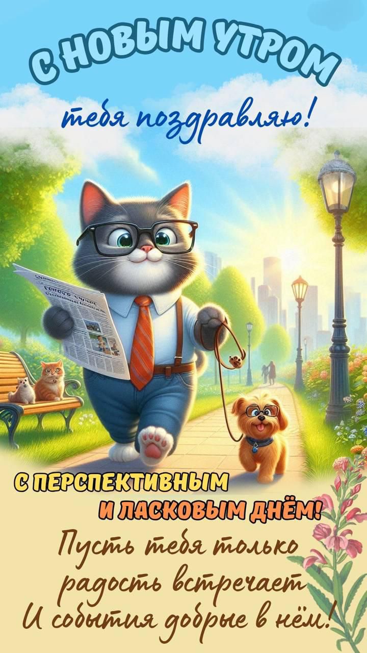 С НОВЫМ УТРОМ
тебя поздравляю!
С ПЕРСПЕКТИВНЫМ
и ласковым днём!
Пусть тебя только
радость встречает
И события добрые в нём!