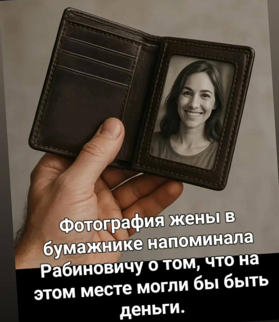 Фотография жены в бумажнике напоминала Рабиновичу о том, что на этом месте могли бы быть деньги.