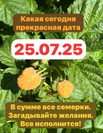 Какая сегодня прекрасная дата 25.07.25 В сумме все семерки. Загадайте желания. Все исполнится!