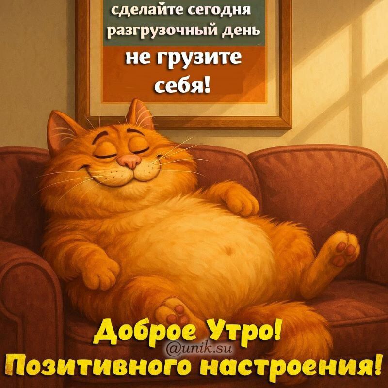сделайте сегодня разгрузочный день не грудите себя! Доброе Утро! Позитивного настроения!