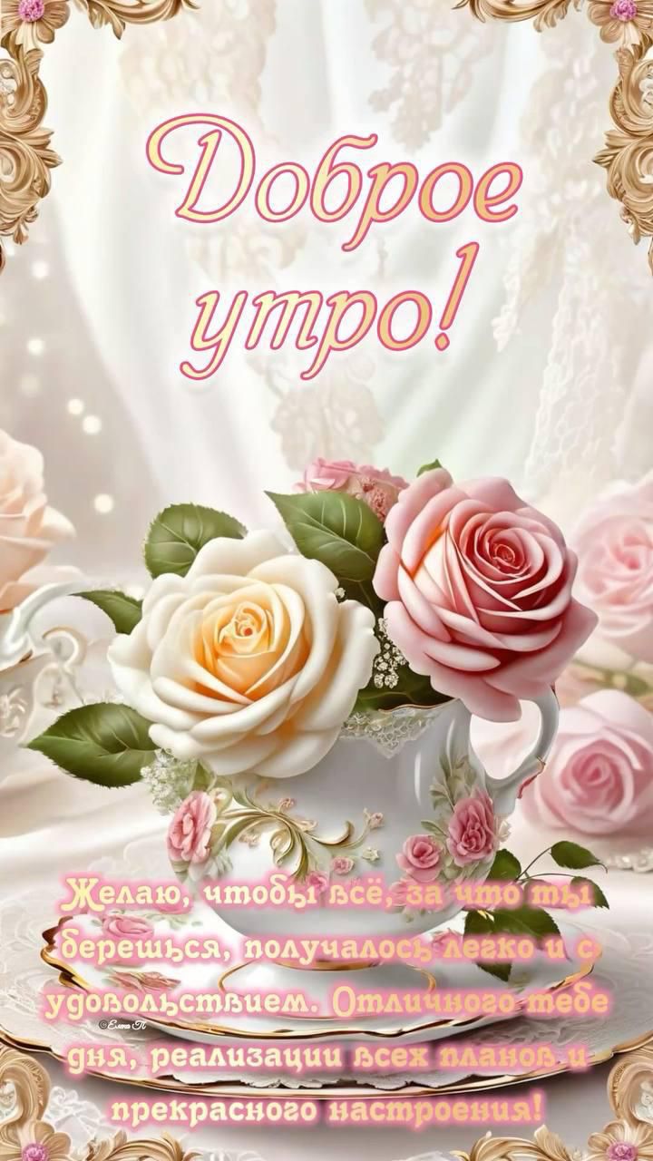 Доброе утро! Желаю, чтобы всё, за что ты берёшься, получалось легко и с удовольствием. Отличного тебе дня, реализации всех планов и прекрасного настроения!