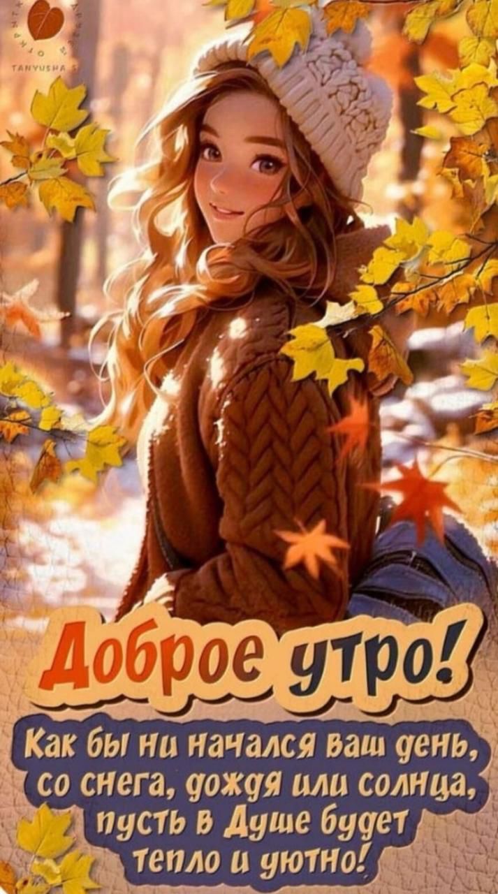 Доброе утро! Как бы ни начался ваш день, со снега, дождя или солнца, пусть в душе будет тепло и уютно!