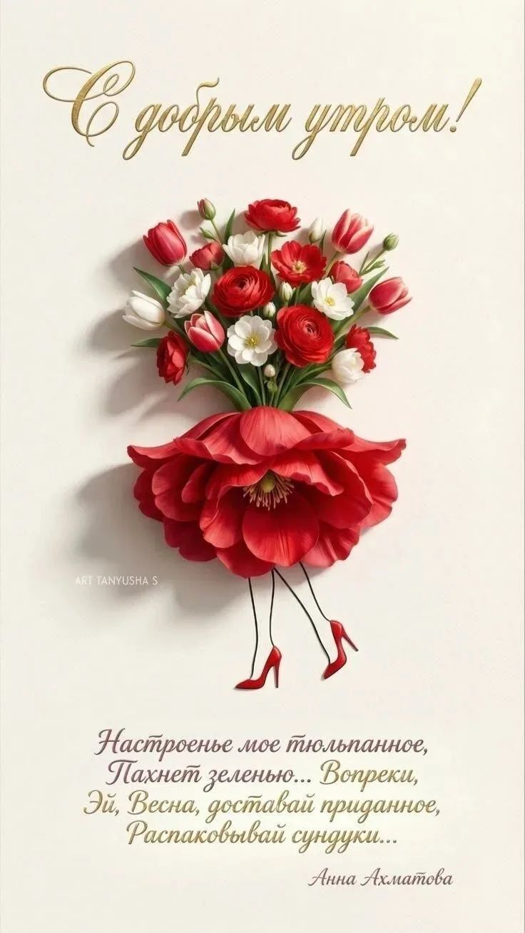 С добрым утром! ART TANYUSHA S Настроенье мое тюльпанное, Пахнет зеленью... Вопреки, Эй, Весна, доставай приданное, Распаковывай сундуки... Анна Ахматова
