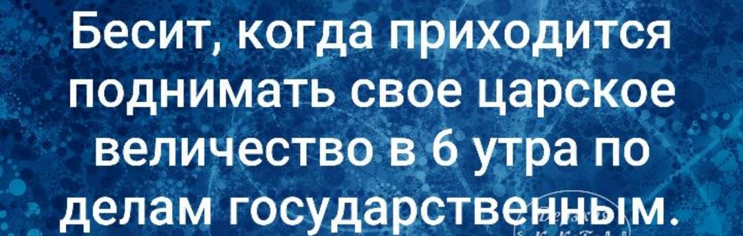 Бесит когда прмходится поднимать свое царское величество в6 утра по делам государств ньпм