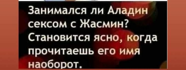 Занимался ли Аладин сексом Жасмин Становится ясно когда прочитаешь его имя наоборот