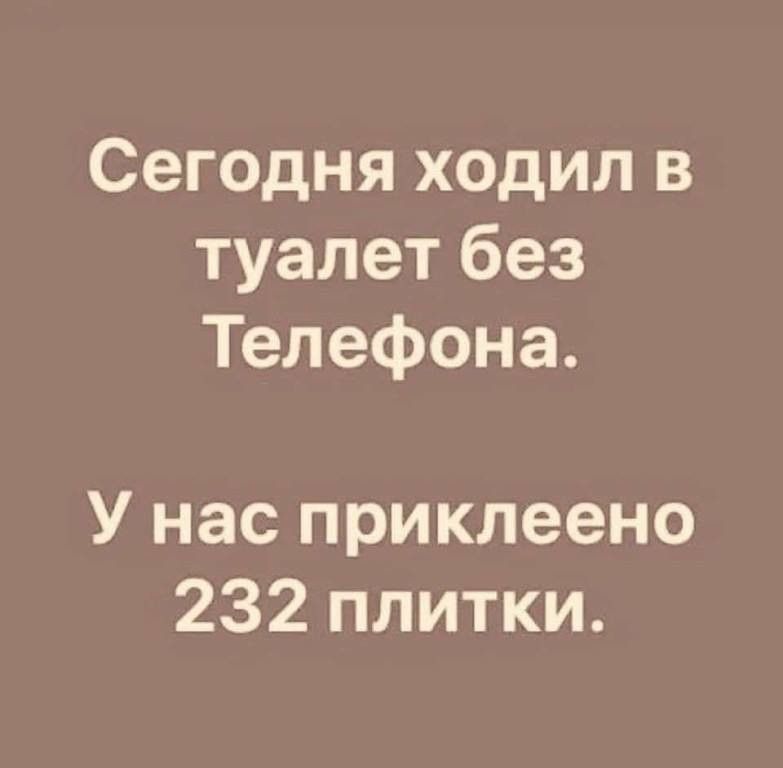 Сегодня ходил в туалет без Телефона У нас приклеено 232 плитки
