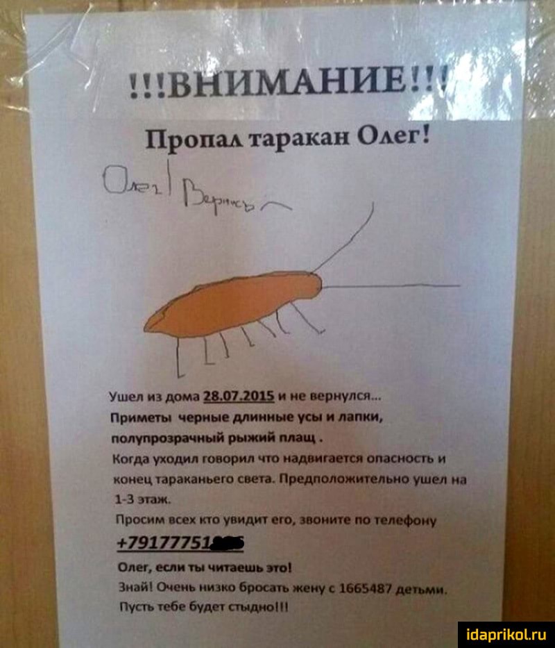 ВНИМАНИЕ Проди таракан Онг щ Ь твт