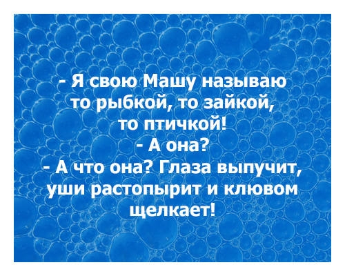 Я свою Машу называю то рыбкой то зайкой то птичкой А она А что она Глаза выпучит уши растопырит и клювом щелкает