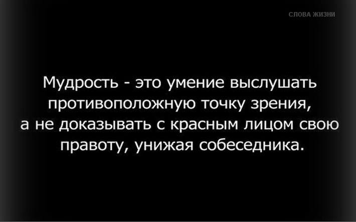 Мудрость это умение выслушать противоположную точку зрения а не доказывать с красным лицом свою правоту унижая собеседника
