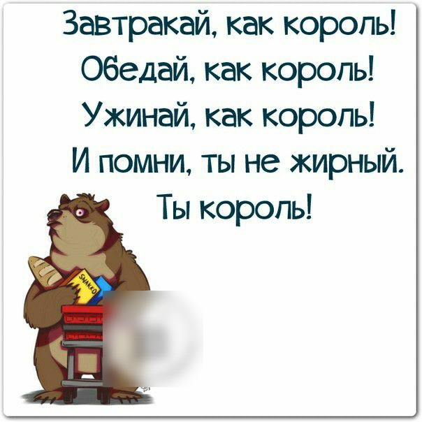 Завтракай как король Обедай как король Ужинай как король И помни ты не жирный Ты король