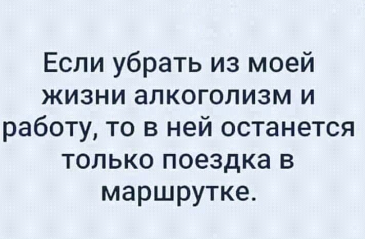 Если убрать из моей жизни алкоголизм и работу то в ней останется только поездка в маршрутке