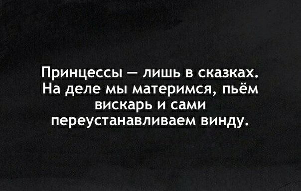 Принцессы лишь в сказках На деле мы материмся пьём вискарь и сами переустанавливаем винду
